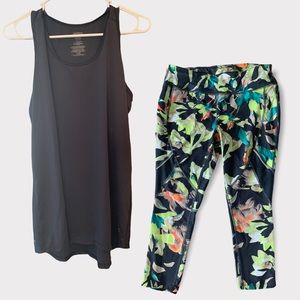 Woman’s Workout Outfit Floral Set Capri Leggings with Matching Tank Top M/L